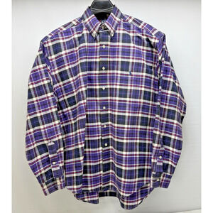 Y2K Ralph Lauren Big Shirt Mens Large Striped Label Purple Plaid Long Sleeve